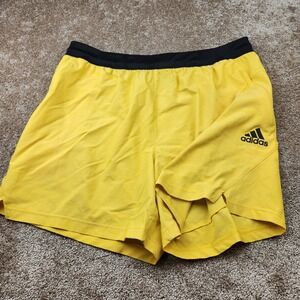 Adidas Aeroready Mens XL Running Shorts Yellow Black Zipper Pocket Athletic